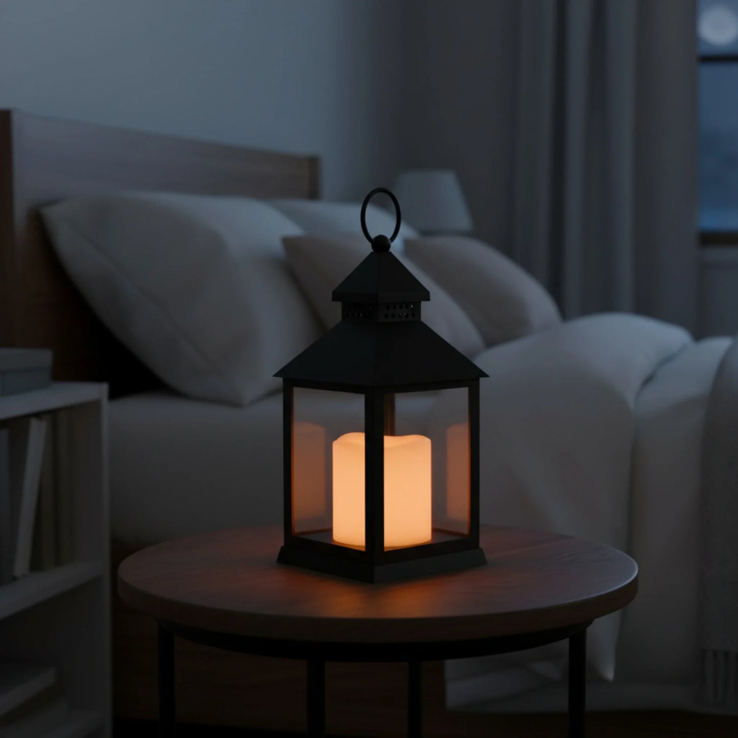 Laterne LED mit Timer batteriebetrieben flackerndes Licht Windlicht schwarz Deko