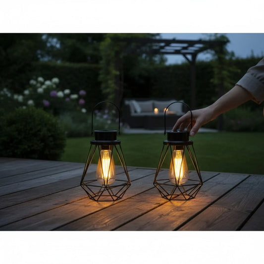 Solarleuchte Außen schwarz Metall stehend hängend Gartenbeleuchtung warmweiß LED