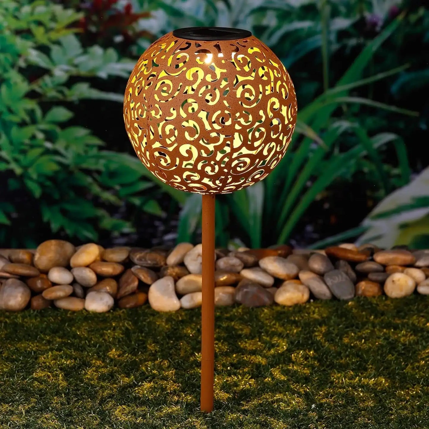 Solarleuchte Gartenstecker Rost 53 cm LED Lampe Solarkugel Gartenbeleuchtung