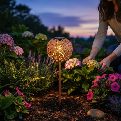 Solarleuchte Gartenstecker Rost 53 cm LED Lampe Solarkugel Gartenbeleuchtung