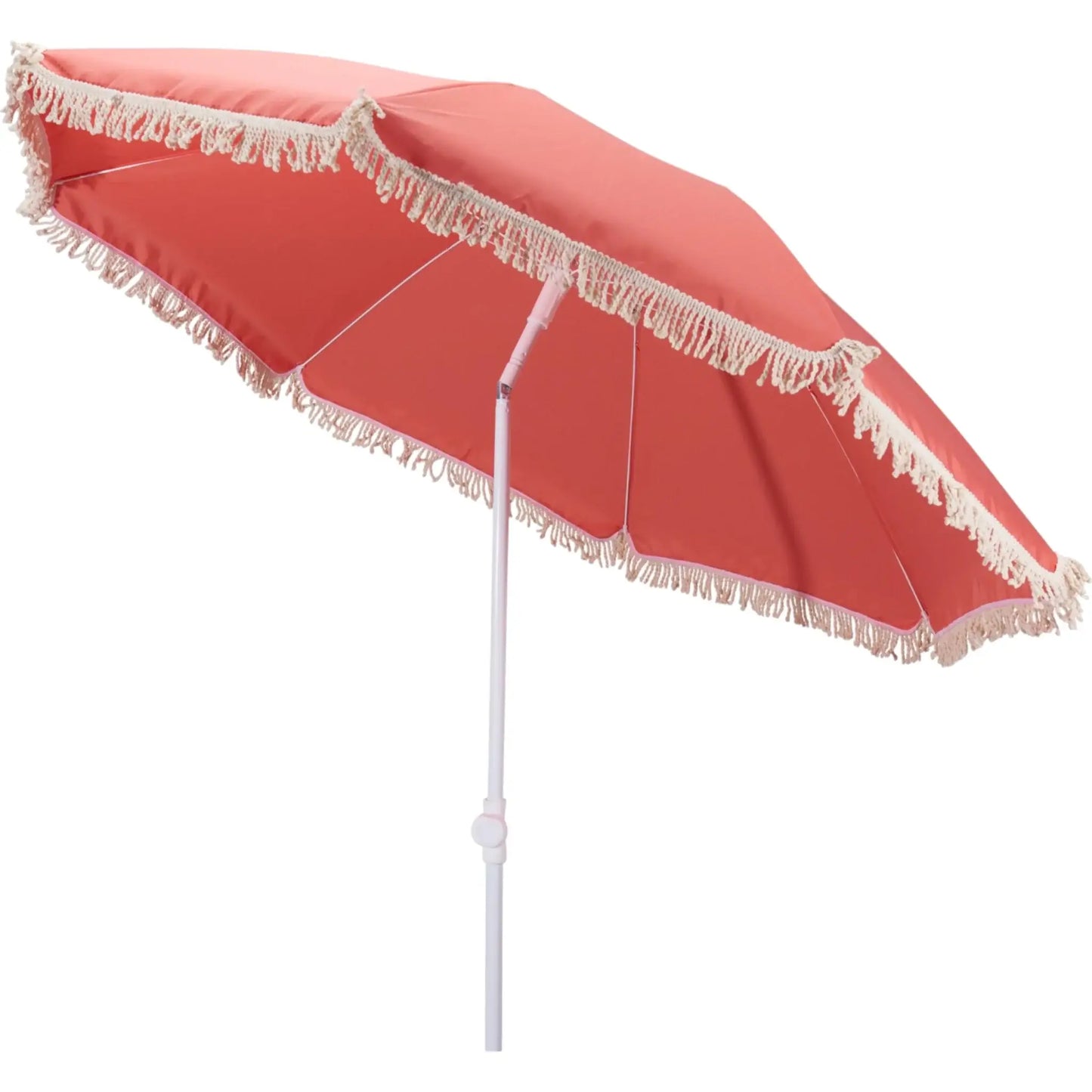 Sonnenschirm mit Fransen 155 cm Mediterran Koralle neigbar UV Schutz 30+ Tragetasche Miamonda