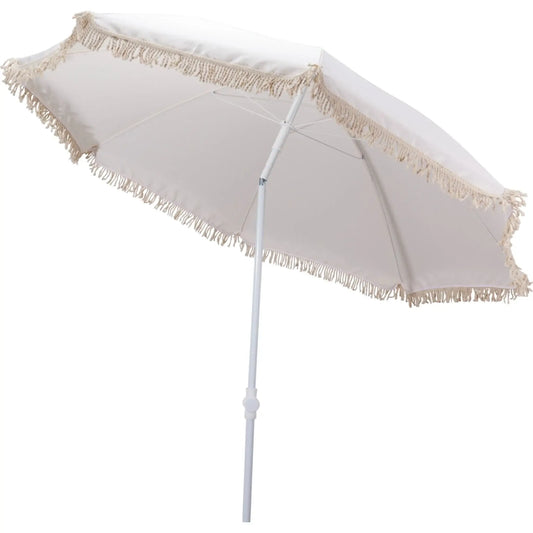 Sonnenschirm Strandschirm Balkon Gartenschirm creme Fransen Boho chic UV30+ 155cm
