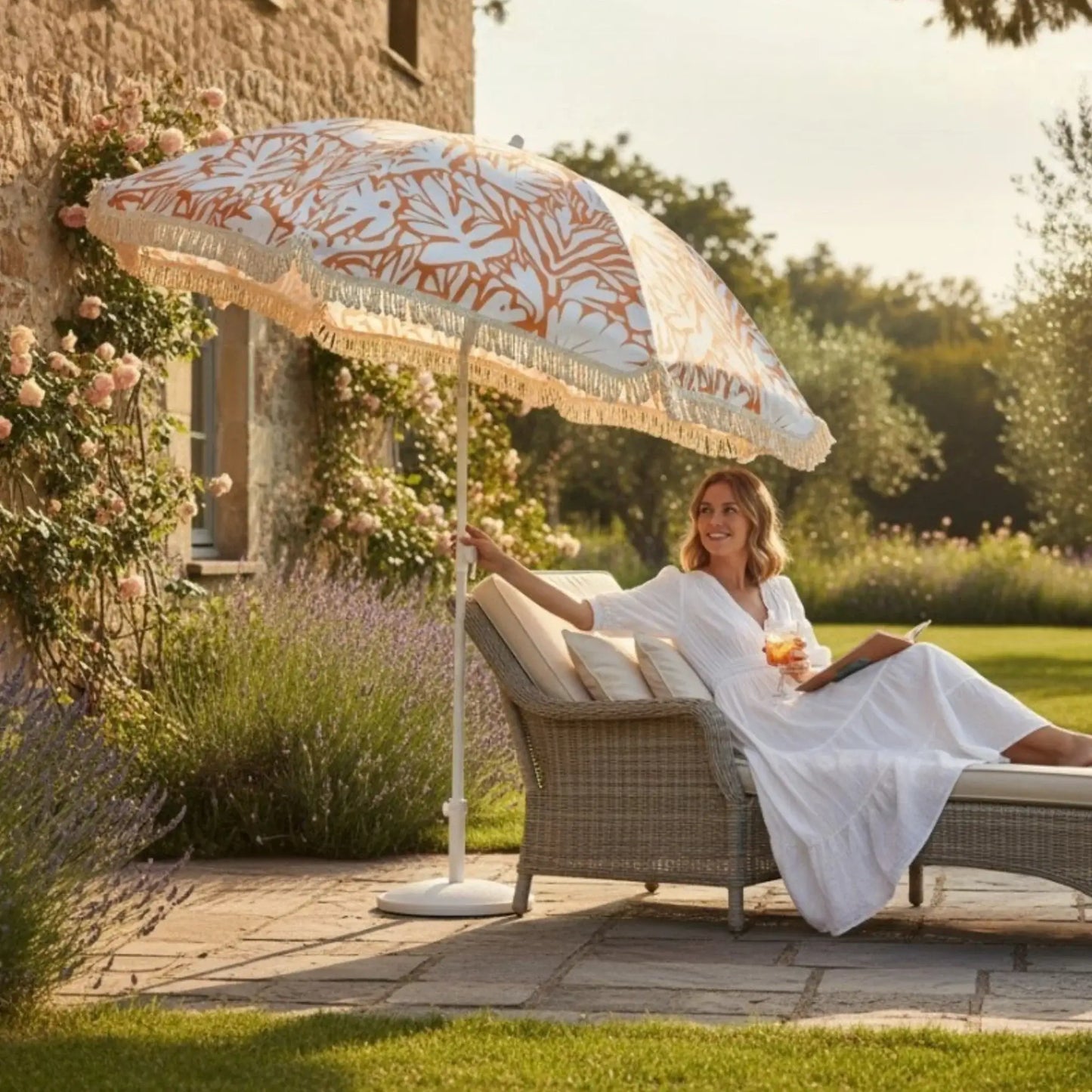 Sonnenschirm Strandschirm Gartenschirm BOHO UV30+ Balkonschirm Fransen 150cm