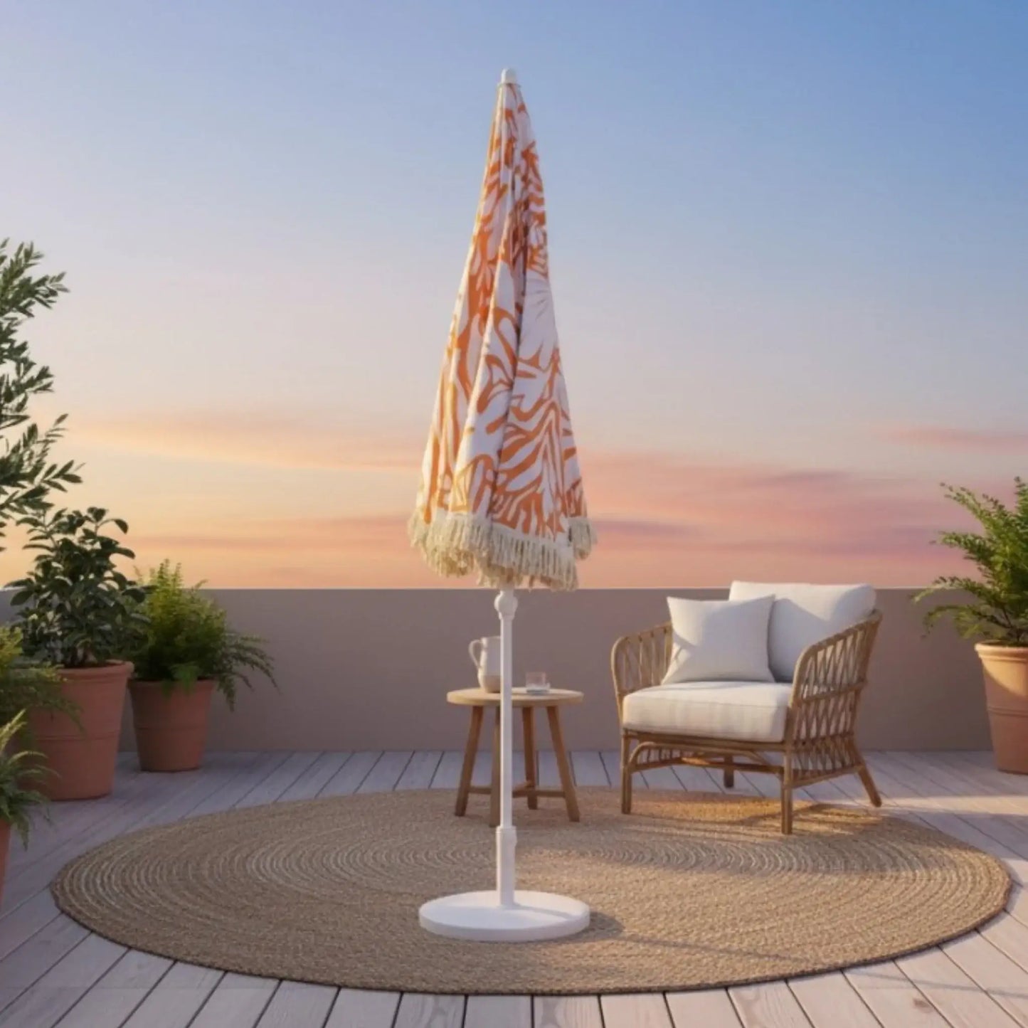 Sonnenschirm Strandschirm Gartenschirm BOHO UV30+ Balkonschirm Fransen 150cm