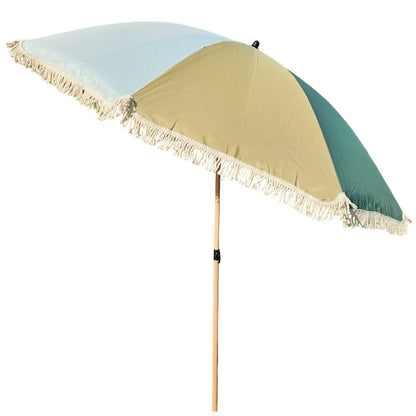 Sonnenschirm Strandschirm Schirm UV Schutz Fransen BLAU GRÜN knickbar Ø 170 cm