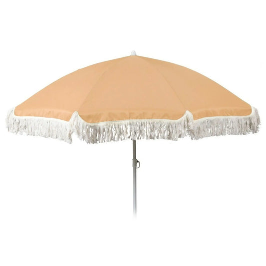 Sonnenschirm UV-Schutz 30+ Strandschirm mit Fransen Balkonschirm Schirm Ø 155 cm Sonnengelb