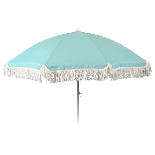 Sonnenschirm UV-Schutz 30+ Strandschirm mit Fransen Balkonschirm Schirm Ø 155 cm Türkis