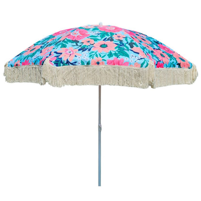 Sonnenschirm Strandschirm Schirm UV Schutz mit Tasche Fransen Blumen Ø 155 cm