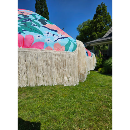 Sonnenschirm Strandschirm Schirm UV Schutz mit Tasche Fransen Blumen Ø 155 cm