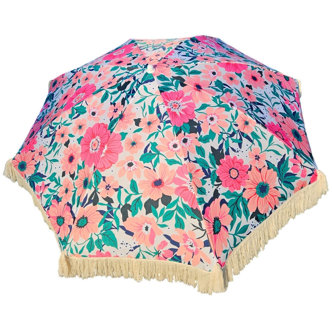 Sonnenschirm Strandschirm Schirm UV Schutz mit Tasche Fransen Blumen Ø 155 cm