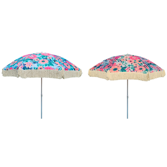 Sonnenschirm Strandschirm Schirm UV Schutz mit Tasche Fransen Blumen Ø 155 cm