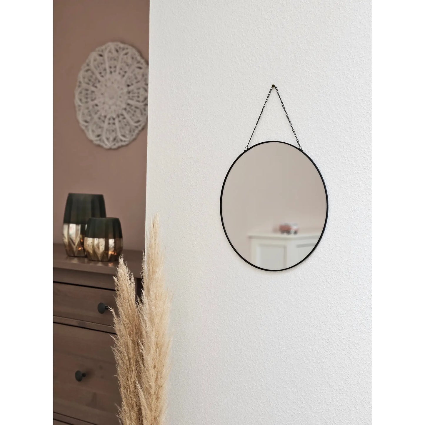 Spiegel rund 30 cm Wandspiegel Metall schwarz Glas Schminkspiegel Dekospiegel