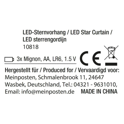 Sternenvorhang Lichterkette LED Timer Batterie 80x85 cm