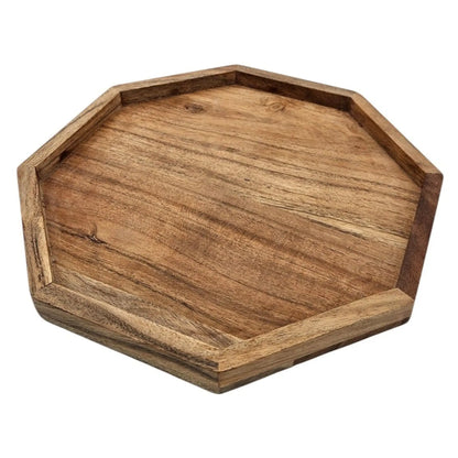 Tablett Dekotablett Achteckig Akazie 25 cm Holztablett Modern Kerzentablett