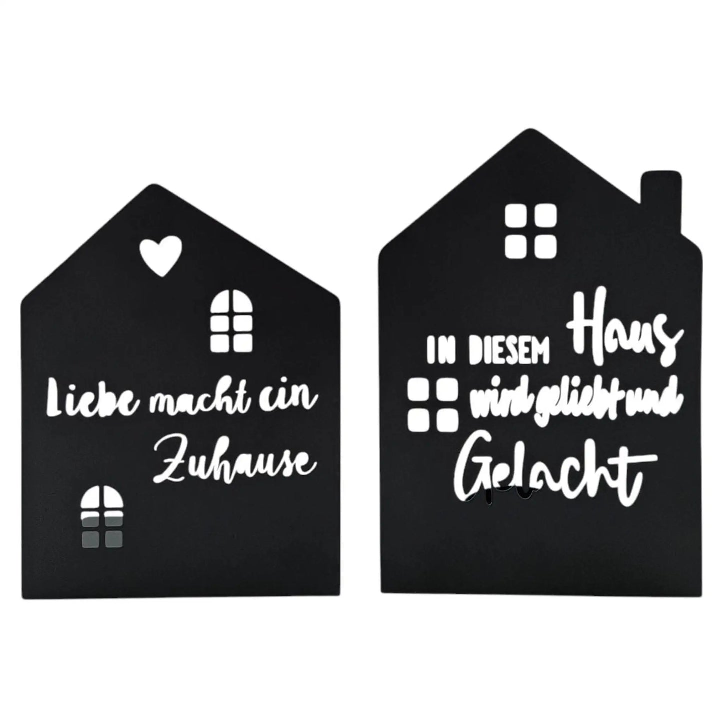 Teelichthalter Haus schwarz 2er Set Kerzenhalter Metall Zuhause Sprüche
