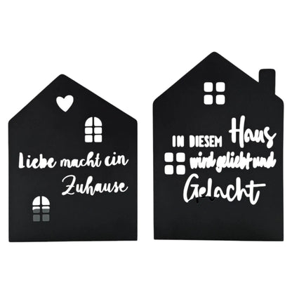Teelichthalter Haus schwarz 2er Set Kerzenhalter Metall Zuhause Sprüche