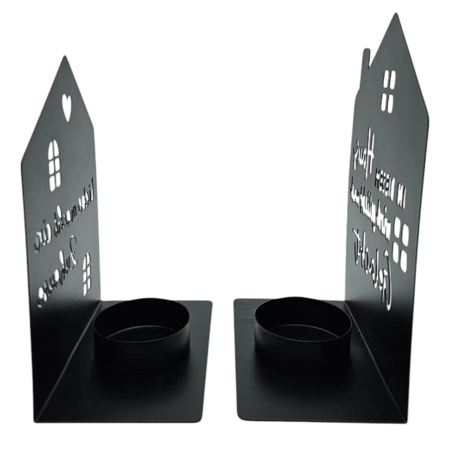 Teelichthalter Haus schwarz 2er Set Kerzenhalter Metall Zuhause Sprüche