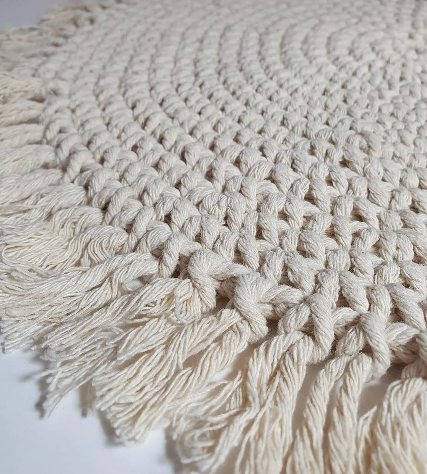 Tischset Makramee Platzset Tischdeko Untersetzer rund boho Deko creme 38 cm