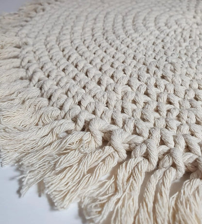 Tischset Makramee Platzset Tischdeko Untersetzer rund boho Deko creme 38 cm