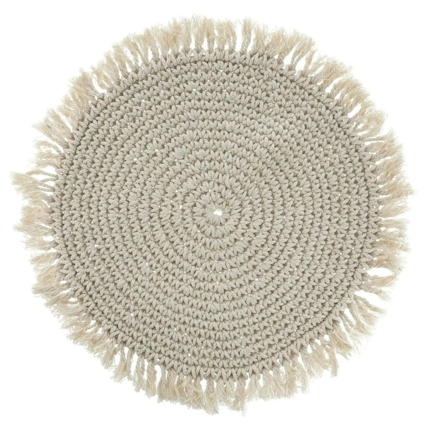 Tischset Makramee Platzset Tischdeko Untersetzer rund boho Deko creme 38 cm