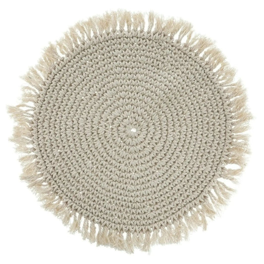 Tischset Makramee Platzset Tischdeko Untersetzer rund boho Deko creme 38 cm
