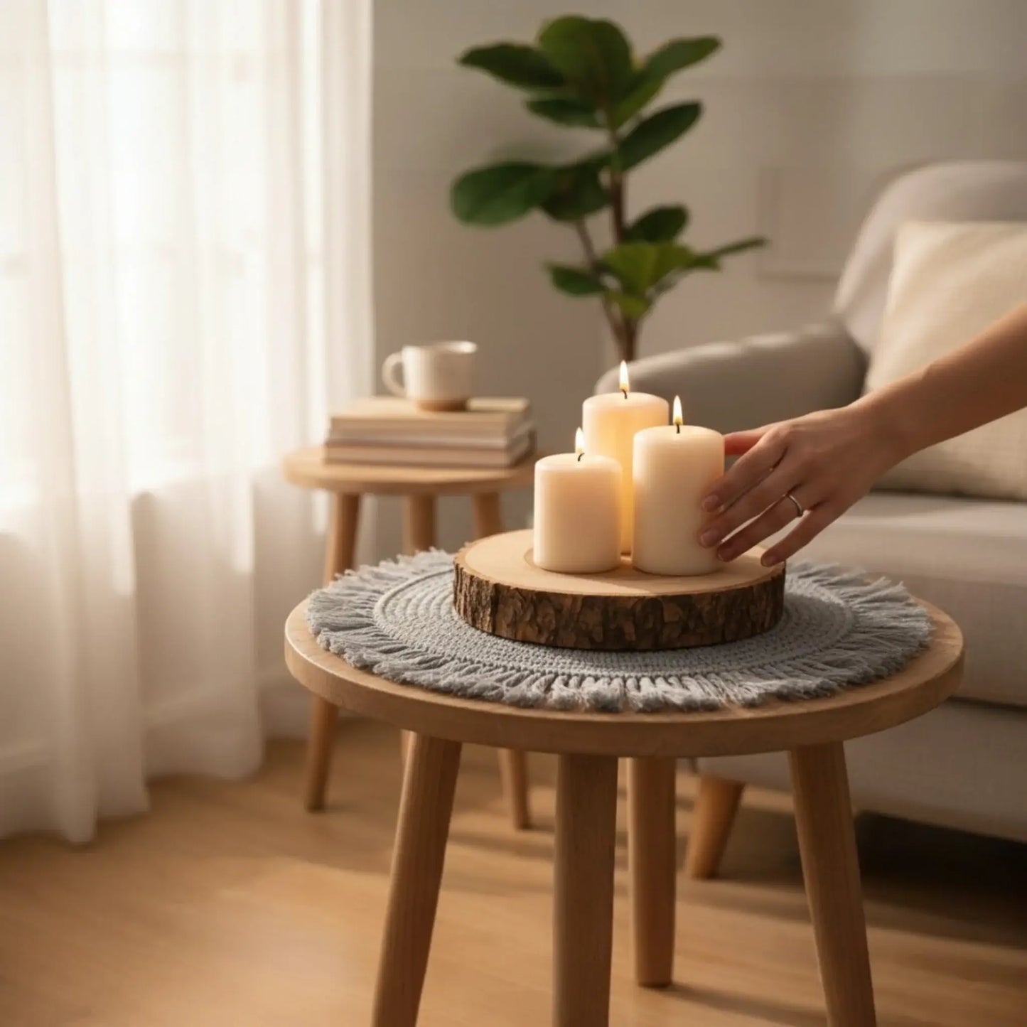 Tischset Makramee Platzset Tischdeko Untersetzer rund boho Deko grau 38 cm