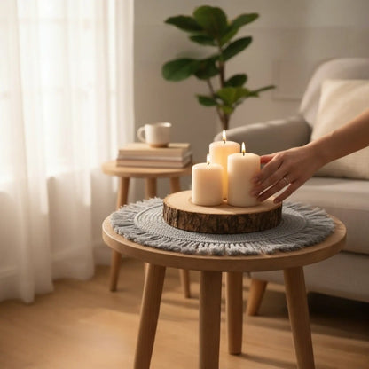 Tischset Makramee Platzset Tischdeko Untersetzer rund boho Deko grau 38 cm
