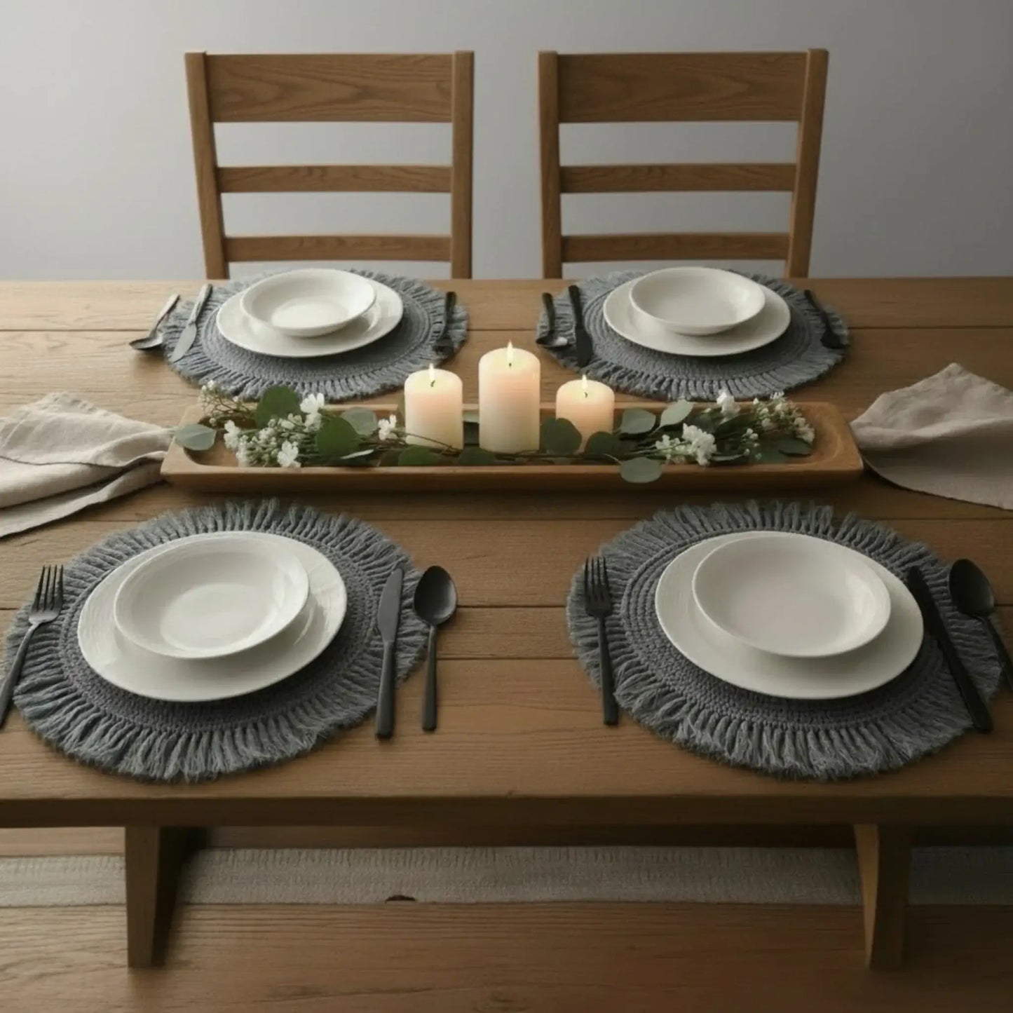 Tischset Makramee Platzset Tischdeko Untersetzer rund boho Deko grau 38 cm