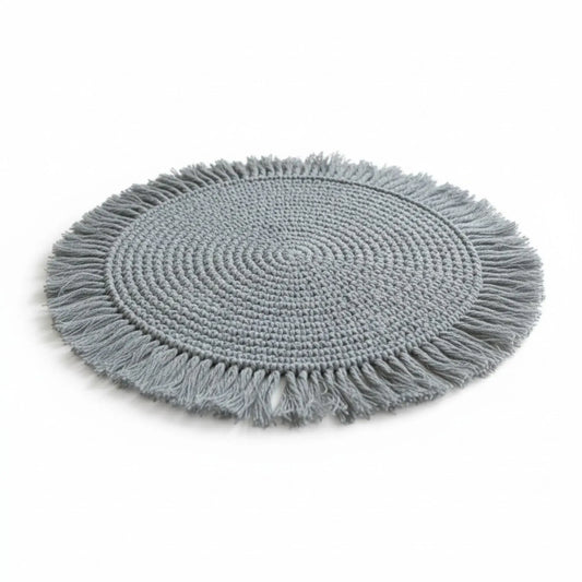 Tischset Makramee Platzset Tischdeko Untersetzer rund boho Deko grau 38 cm