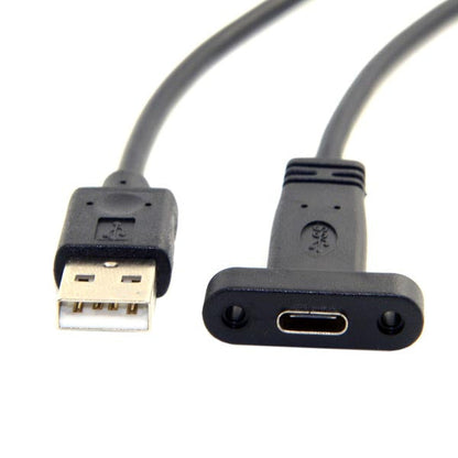 SYSTEM-S USB A Male zu USB C Female Panel Mount Stecker Ladekabel 90 cm