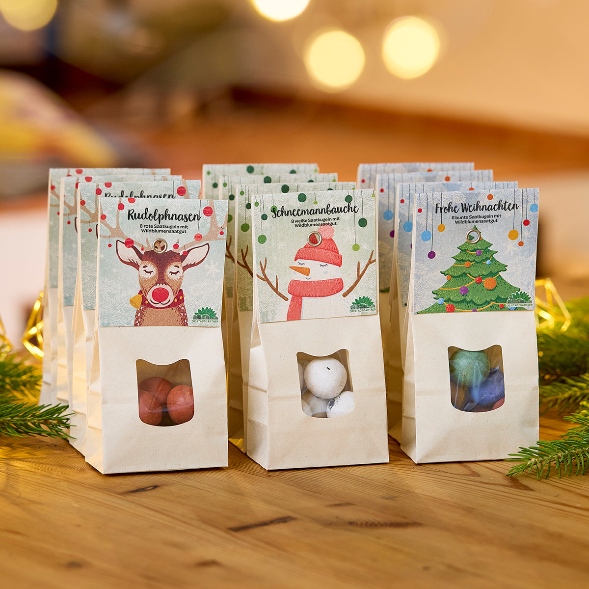 Rudolph noses – Red flower marbles