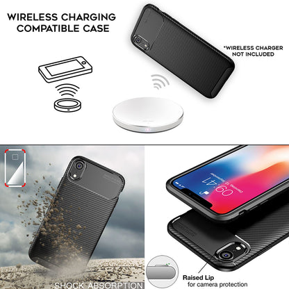 NALIA Silikonhülle für iPhone XR – Rutschfest & Matt – VORTEX (Gebürstete Optik & Carbon Design) – Marke aus Berlin