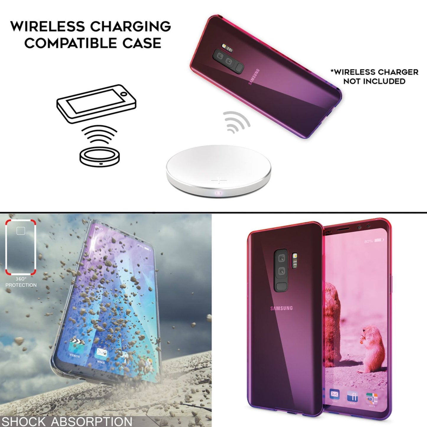 NALIA 360 Grad Handyhülle kompatibel mit Samsung Galaxy S9 Plus, Full Cover vorne hinten Doppel-Schutz Dünnes Ganzkörper Case Silikon Etui, Transparenter Displayschutz & Rückseite