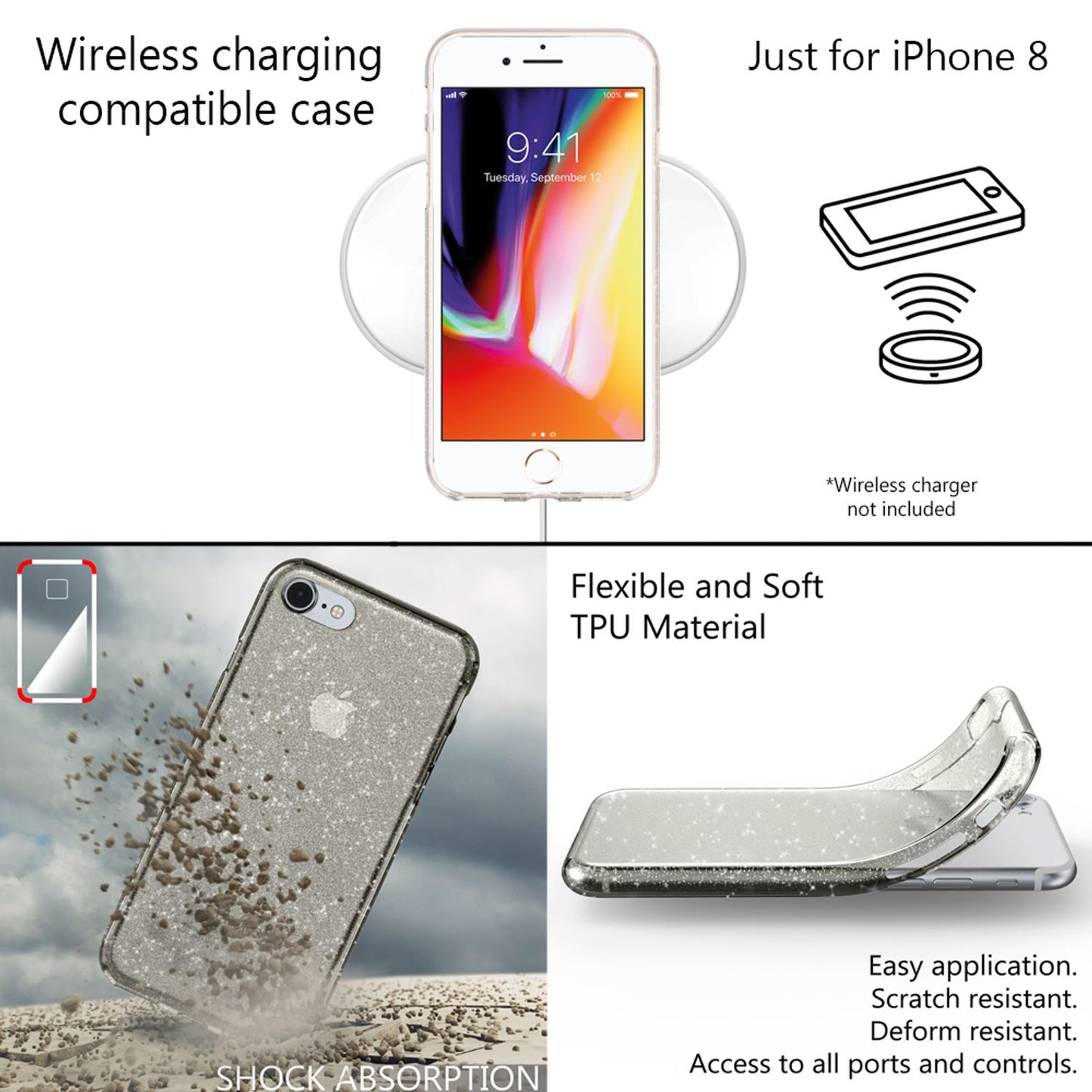 NALIA Handy Hülle für iPhone SE 2020 / 8 / 7, Glitzer Case Cover Schutz Tasche