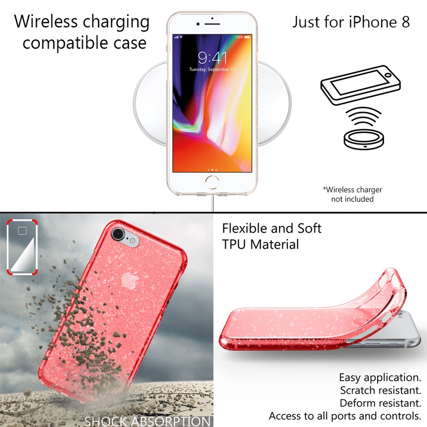 NALIA Handy Hülle für iPhone SE 2020 / 8 / 7, Glitzer Case Cover Schutz Tasche