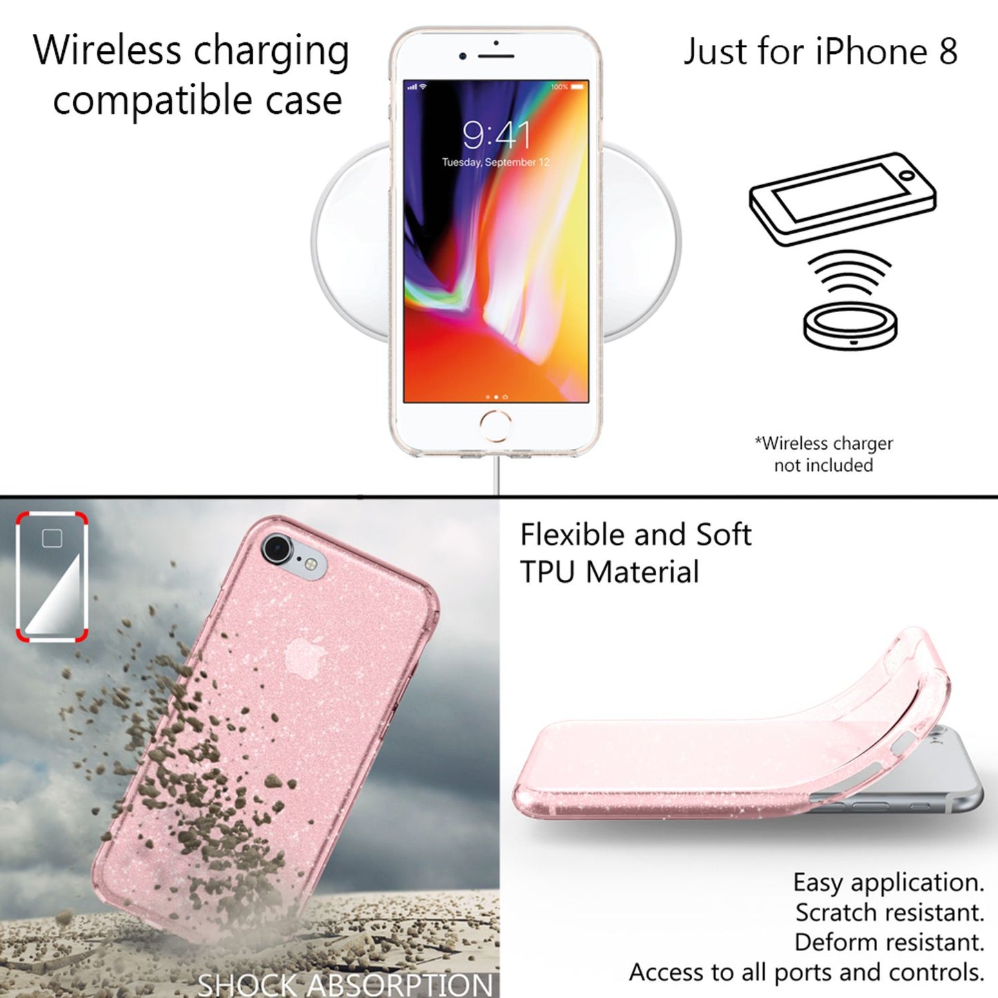 NALIA Handy Hülle für iPhone SE 2020 / 8 / 7, Glitzer Case Cover Schutz Tasche