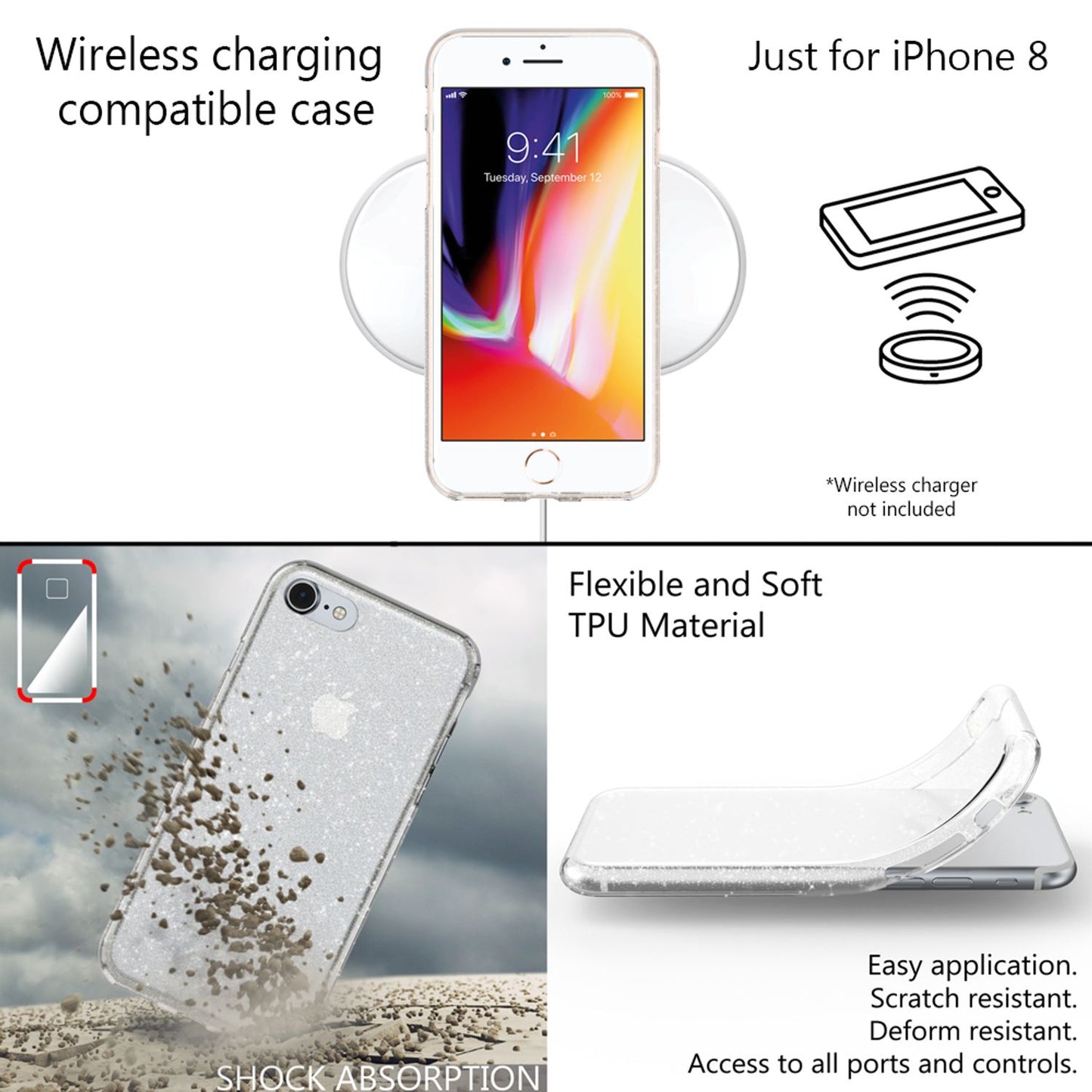 NALIA Handy Hülle für iPhone SE 2020 / 8 / 7, Glitzer Case Cover Schutz Tasche