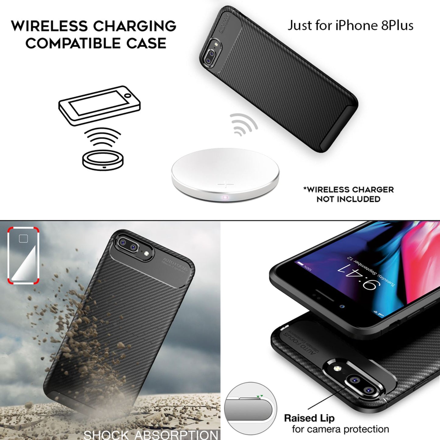 NALIA Silikonhülle für iPhone 7 Plus / 8 Plus – Rutschfest & Matt – VORTEX (Gebürstete Optik & Carbon Design) – Marke aus Berlin